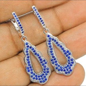 Blue Sapphire & Sterling Silver Art Deco Earrings